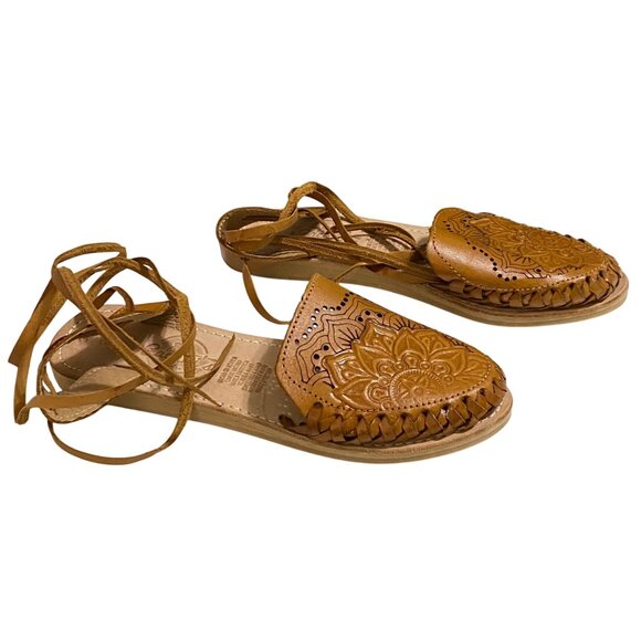 Cacahi's Mexican Huarache Lace Up Sandals Womens Size 3 Tan Beach Culture Boho - Picture 2 of 7
